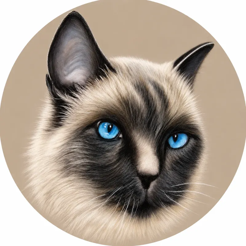 Custom soft pastel pet portrait by Claire of Smoky, a Siamese cat with blue eyes