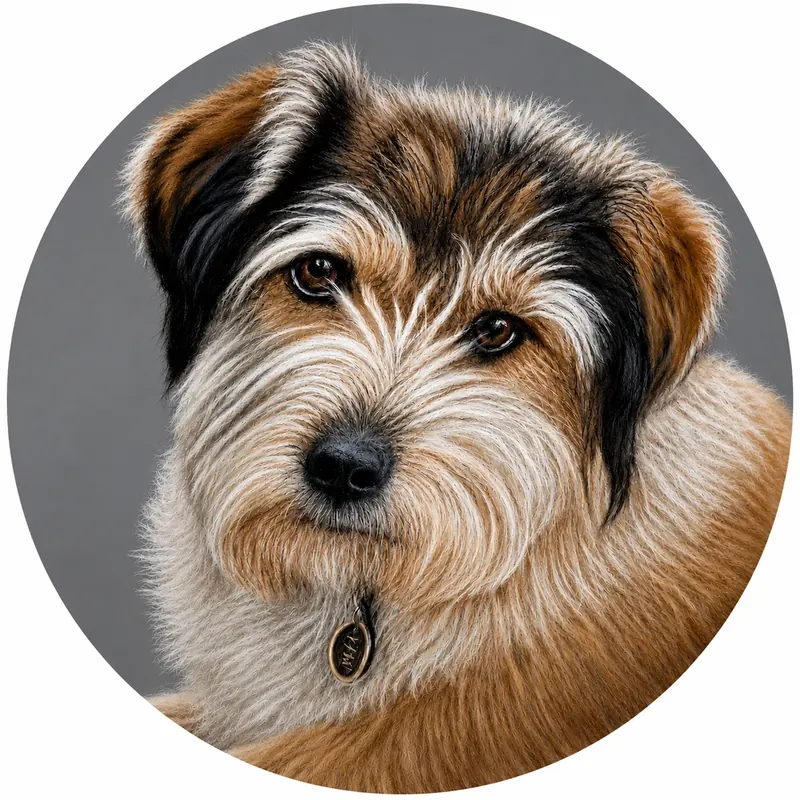 Custom soft pastel pet portrait by Claire of Bella, a scruffy terrier