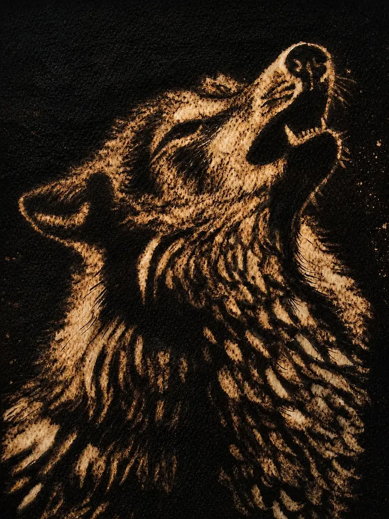 Custom soft pastel pet portrait by Claire — sepia-toned study of a howling wolf