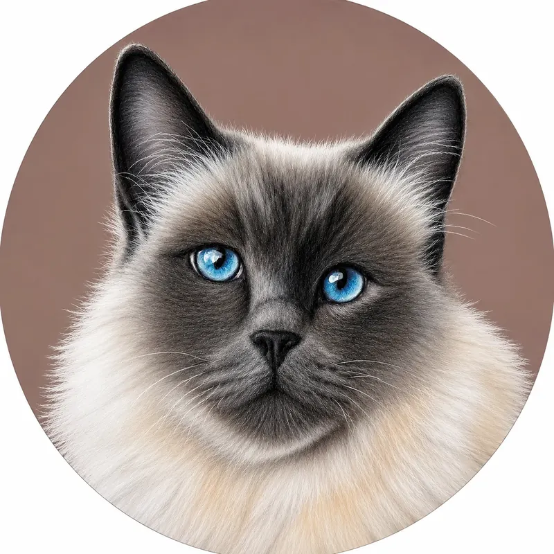 Custom soft pastel pet portrait by Claire of a siamese cat with blue eyes