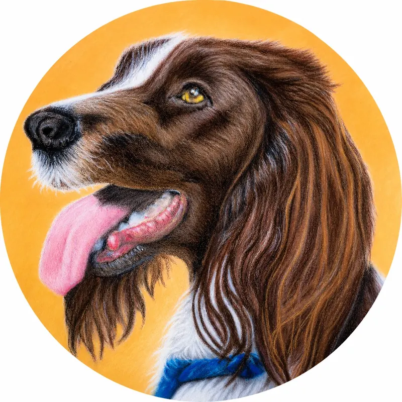 Custom soft pastel pet portrait by Claire of Poppy, a spaniel