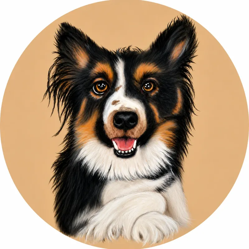 Custom soft pastel pet portrait by Claire of Jock, a border collie