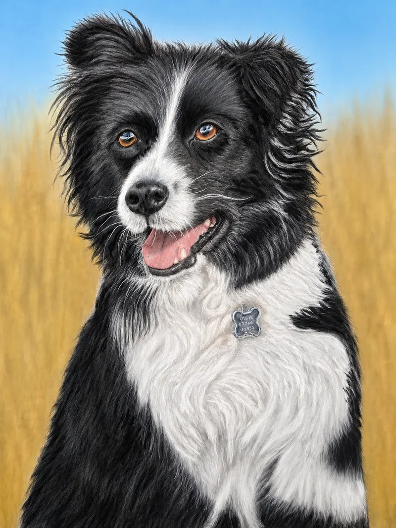 Memorial pastel portrait of Bella, a Border Collie from Nova Scotia